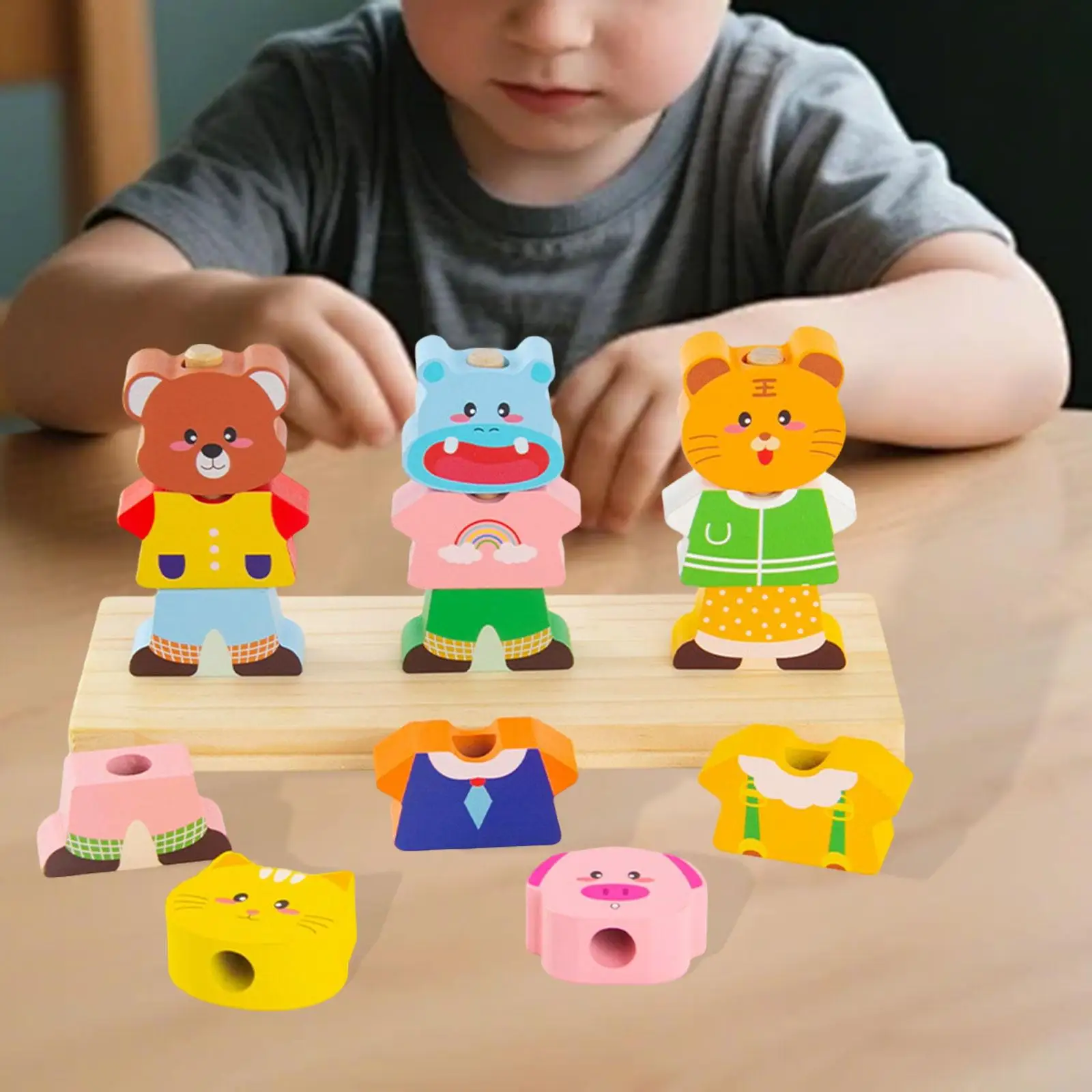 나무 쌓기 블록 학습 활동 색상 인식 블록 감각 장난감 유아용 2 3 4 5세 선물