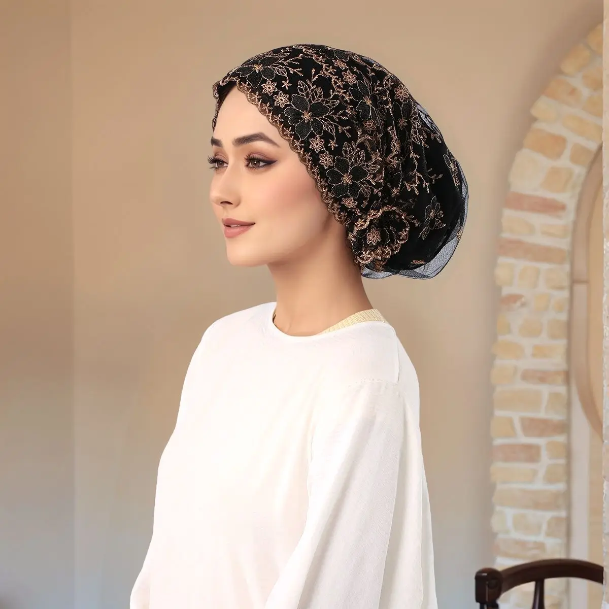Atmungsaktive Stickerei Spitze Turban Kappe Muslimische Frauen Kopf Abdeckung Kopftuch Hut Islamische Kopfbedeckung Motorhaube Weibliche Kopf Wraps Turbante