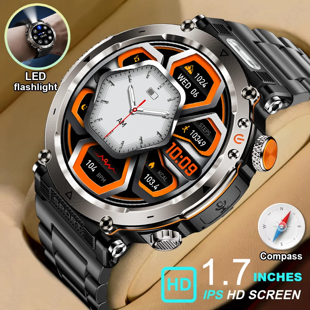 

2024 New Rugged Military Fitness Smartwatch Men For Android Xiaomi IOS IP68 Waterproof Sport Ai Voice Call Smartwatch Outdoor