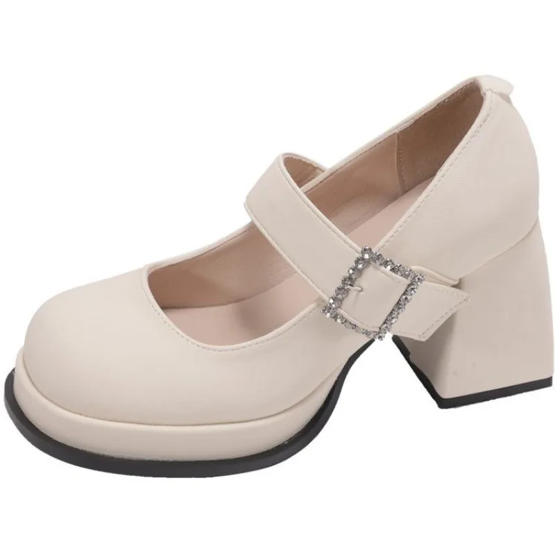 

Элегантные женские туфли Мэри Джейн на массивном каблуке, женские туфли-лодочки на платформе с пряжкой и ремешком 2025 года, женские вечерние туфли на толстом высоком каблуке