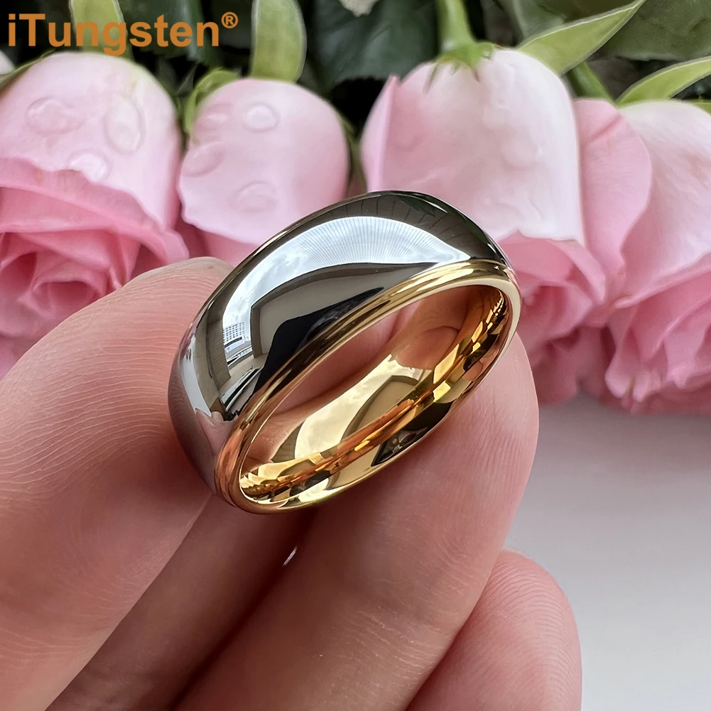 iTungsten 6mm 8mm Tungsten Marriage Ring Two Tone Wedding Band For Men Women Trendy Fashion Jewelry High Polished Comfort Fit