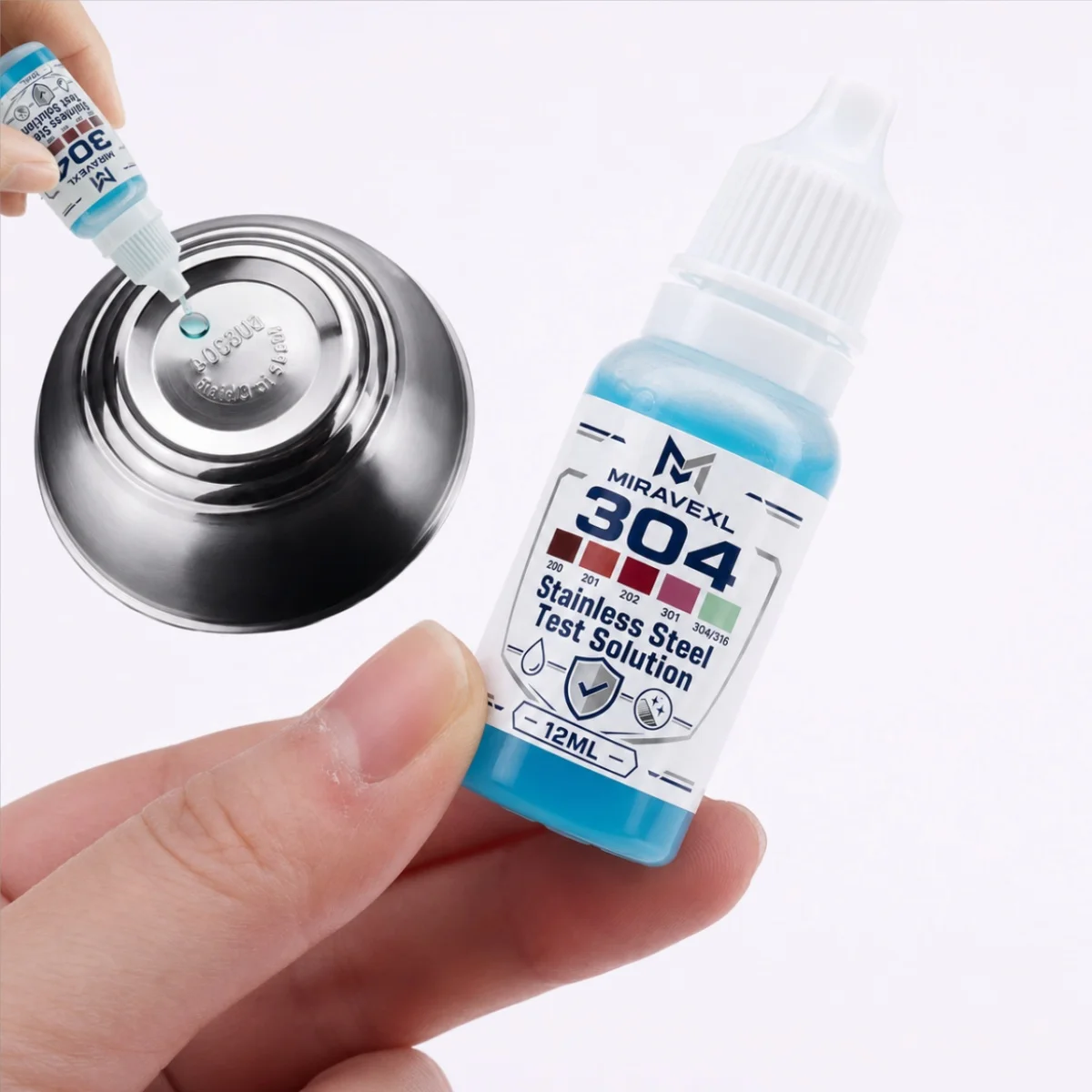 304 Stainless Steel Test Solution, 12mL Metal Identification Reagent, 2-Minute Color Test for Cookware, Cutlery & Tools