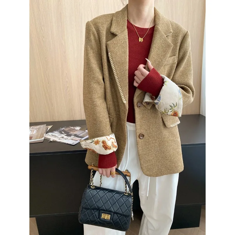 2025 Handmade Outer Stitching Cuff Stitching Embroidered Woolen Blazer