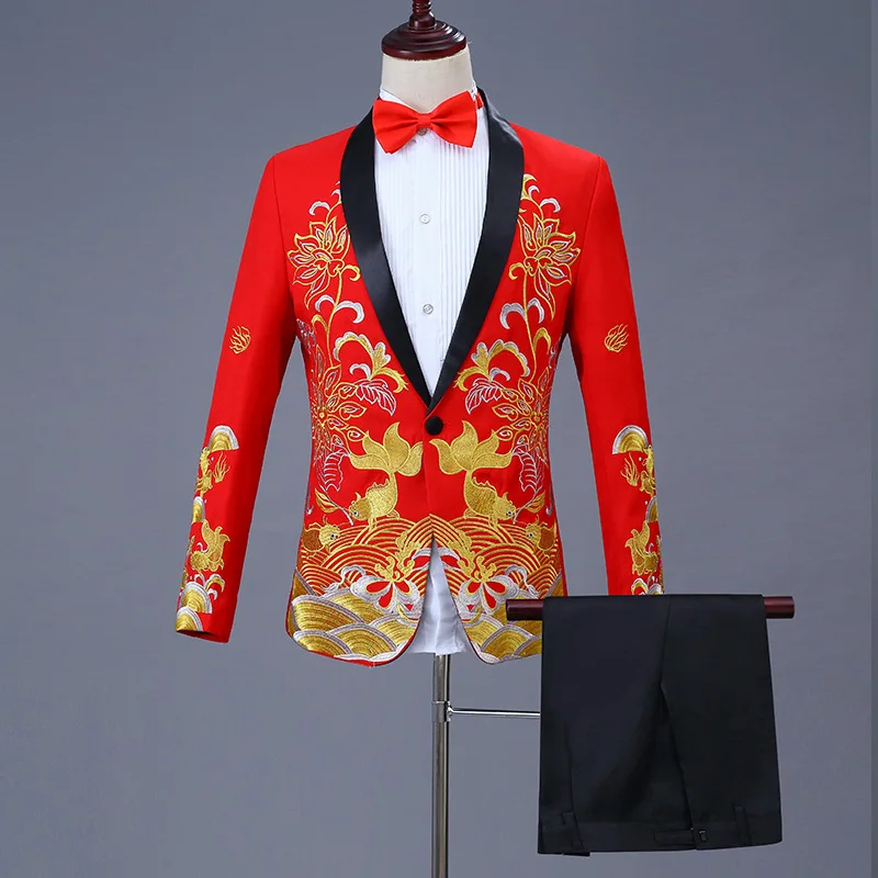 Five Colors Available Costume Men's Suit Chinese Style Adult Marriage Singer Stage Chorus Host Dress Suits For Wedding