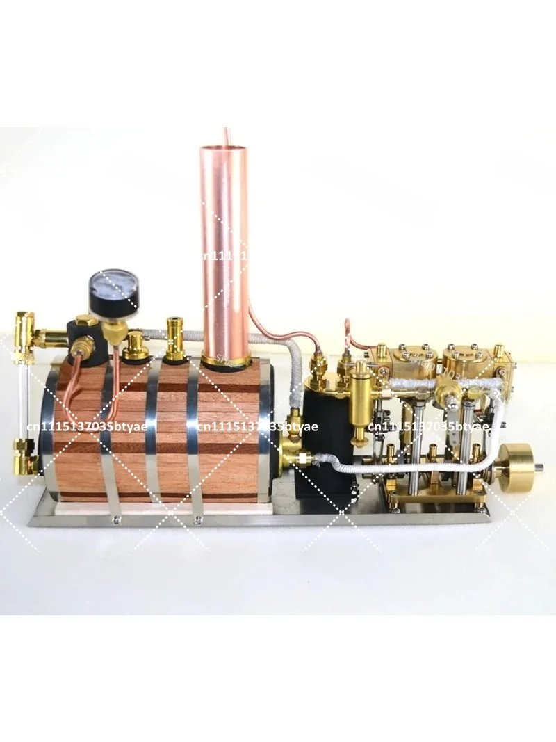 Two-Cylinder Reciprocating Steam Engine Power Group, Retro Model,And Single Vertical Horizontal Boiler