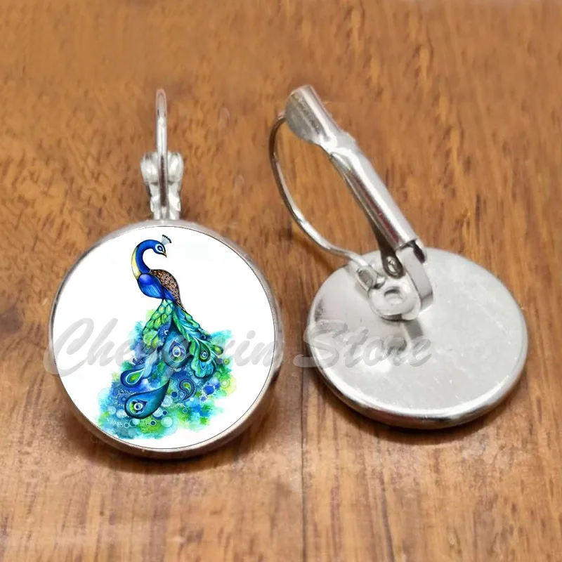 Vintage Green Peacock Feather Earrings For Women Bronze Plated Glass Dome  Earrings Jewelry