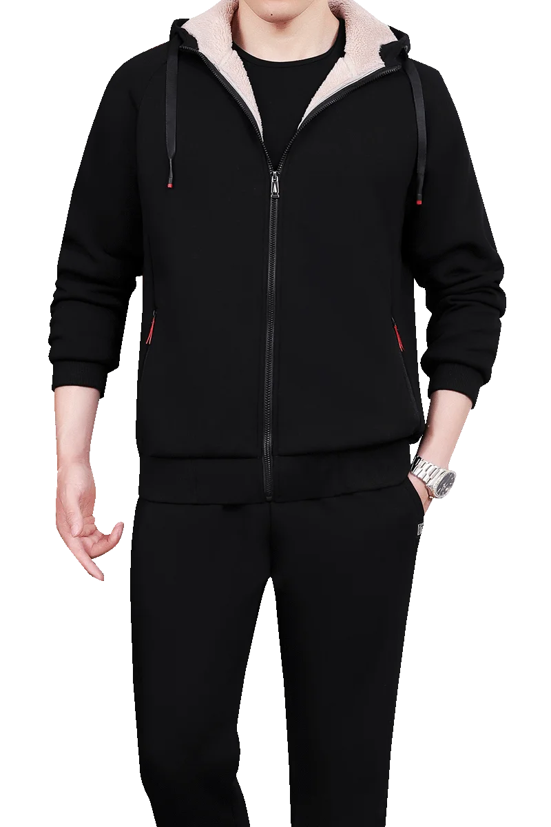 

Men's Set Winter Pure Cotton Middle-aged and Elderly Sports Plus Velvet Set Winter Dad Set Two-piece Cardigan Lamb Wool Set