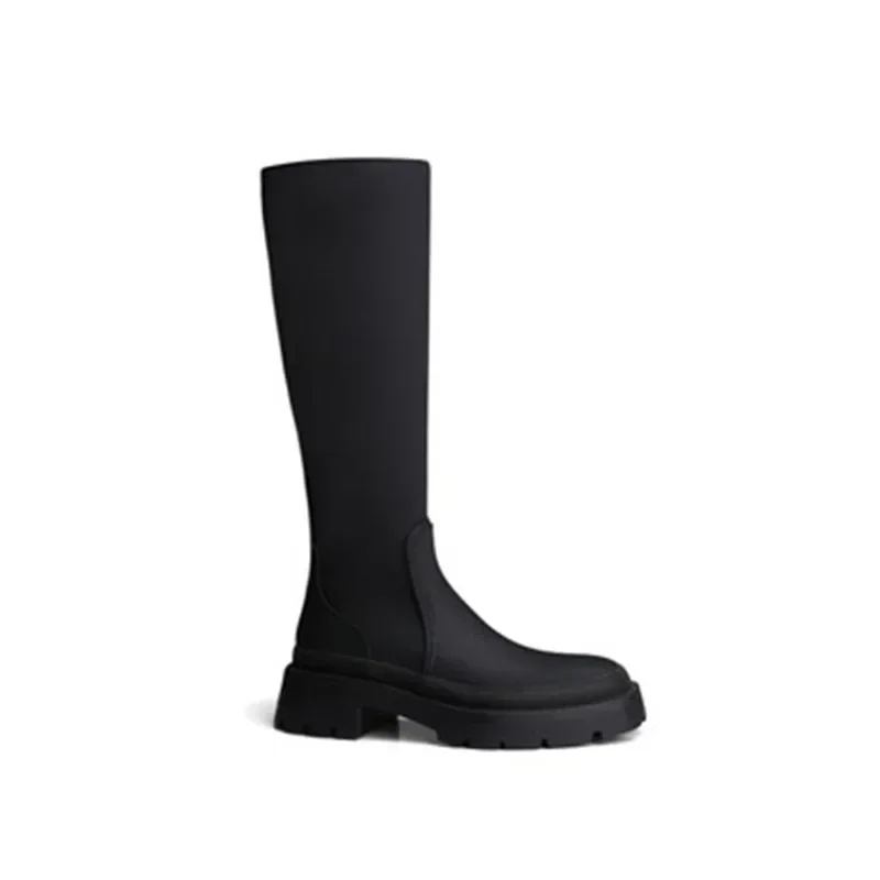 New Ladies Platform Black Boots Fashion Chunky Med Heels Knee High Boots Women Casual Party Shoes Woman Thigh High Boots