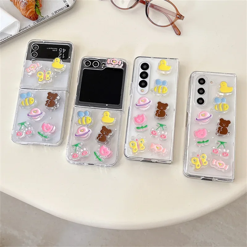 

3D Bear Duck Phone Case for Samsung Galaxy Z Flip 6 5 4 Z Fold 6 5 4 Protective Back Cover for ZFlip4 ZFlip5 ZFlip6 Case Shell