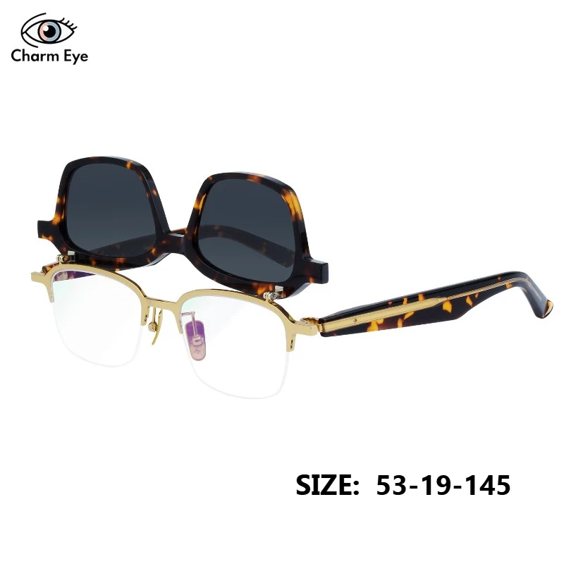 

New High-end Men Flip Up Sunglasses Square Optical Retro Pure Titanium Acetate Outdoor Driving Polarized Sun Glasses Uv400