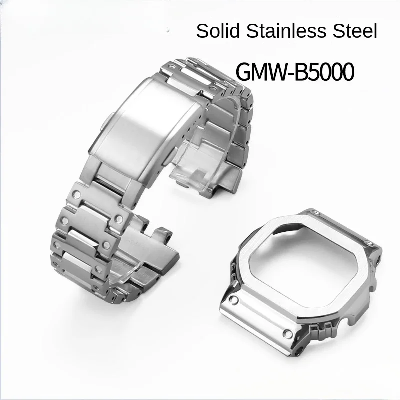 

Metal strap + case modification for Casio G-SHOCK small square gold brick silver brick GMW-B5000 watch band