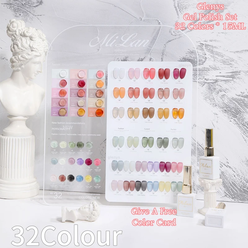 Glenys New Popular Jelly Ice Transparent 32PCS gel nail polish Varnish UV LED Mixed gel Soak Durable Color Nail gel Wholesale