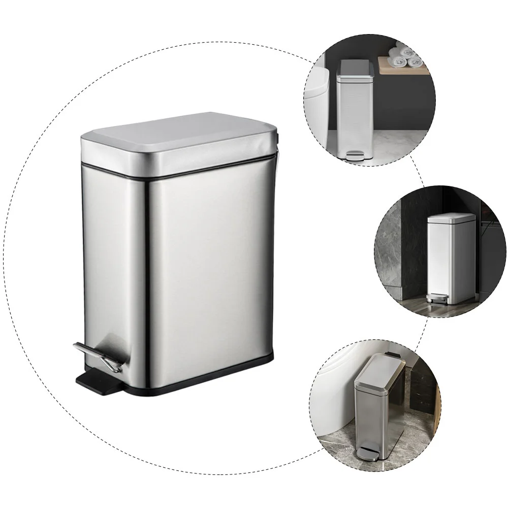 Stainless Steel Trash Can 10-litre Kitchen Bin Rubbish Container Dust Outdoor with Lid Bins Bathroom Waste Basket Mute