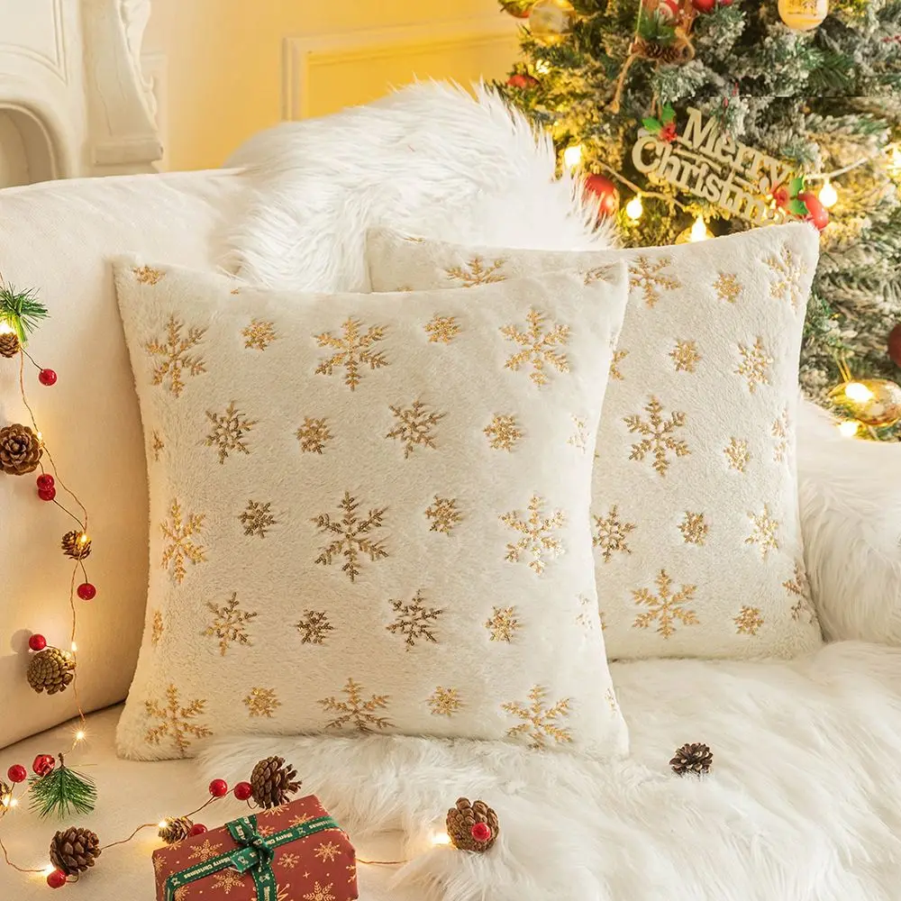 

Removable Snowflake Christmas Plush Pillowcase Square INS Style Throw Pillowcover White Cushion Cover Living Room/Office