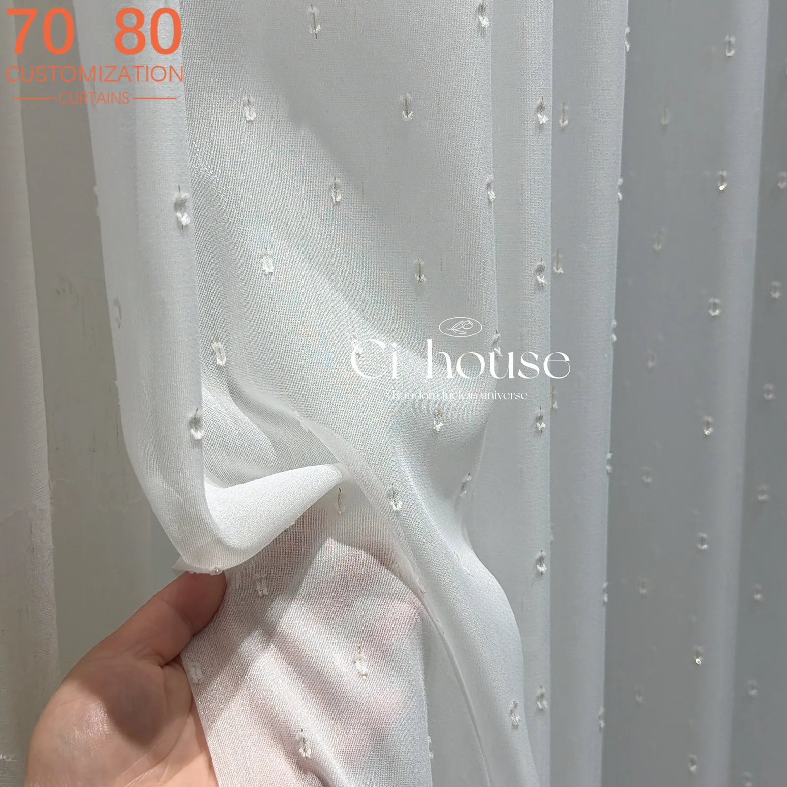 Glossy Cream Dot Jacquard White Gauze Fungus Side Window Screen Living Room Bedroom French Window Balcony Window Customized