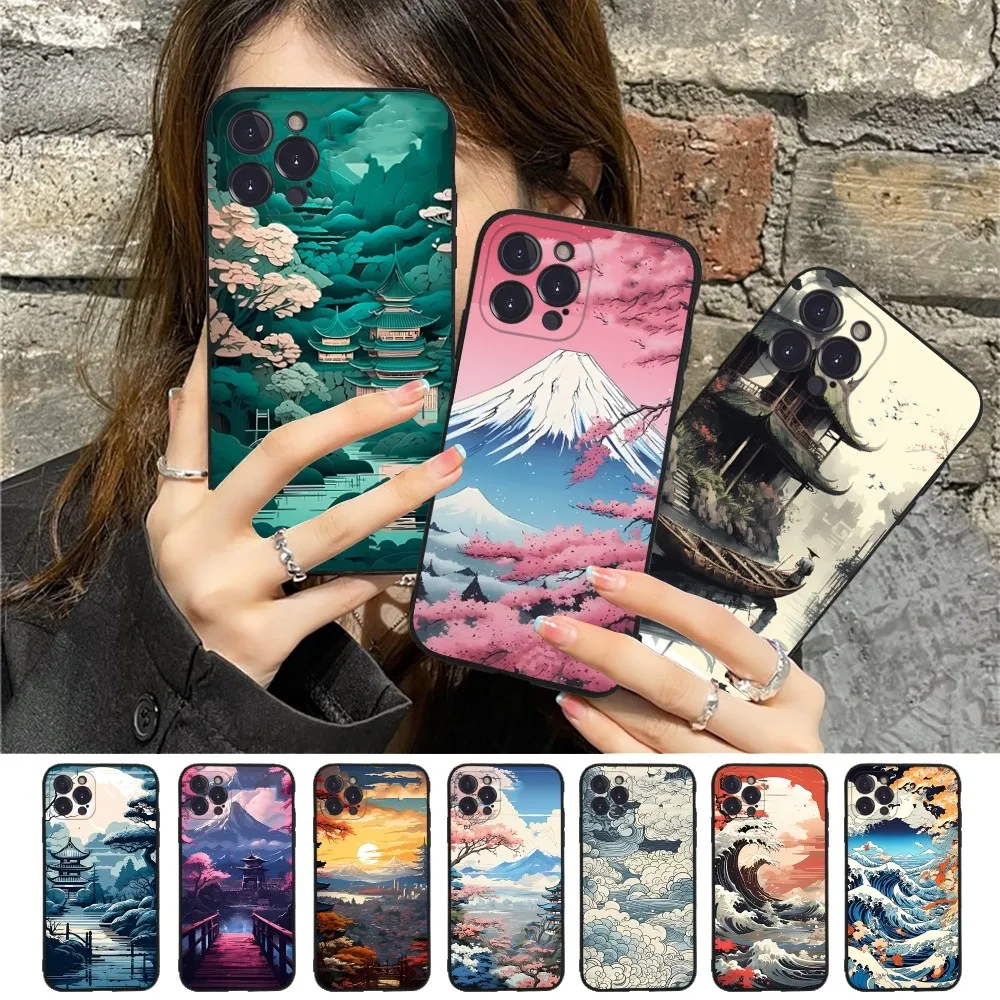 

Japanese Landscape Phone Case Silicone Soft for iphone 16 15 14 13 12 11 Pro Mini XS MAX Plus X Cover