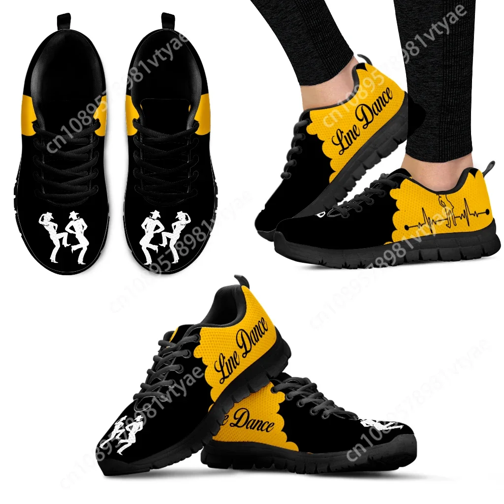 

Custom Made Yellow And Black Color Contrast Design Line Dance Sneakers Comfortable Breathable Shoes Knitted Shoes Zapatos Planos