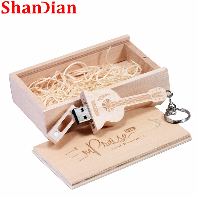 

Guitar with Box USB Flash Drive 64GB Free Custom Logo Pen drives 32GB Creative Gift Memory Stick 16GB 8GB 4GB Photography U Disk