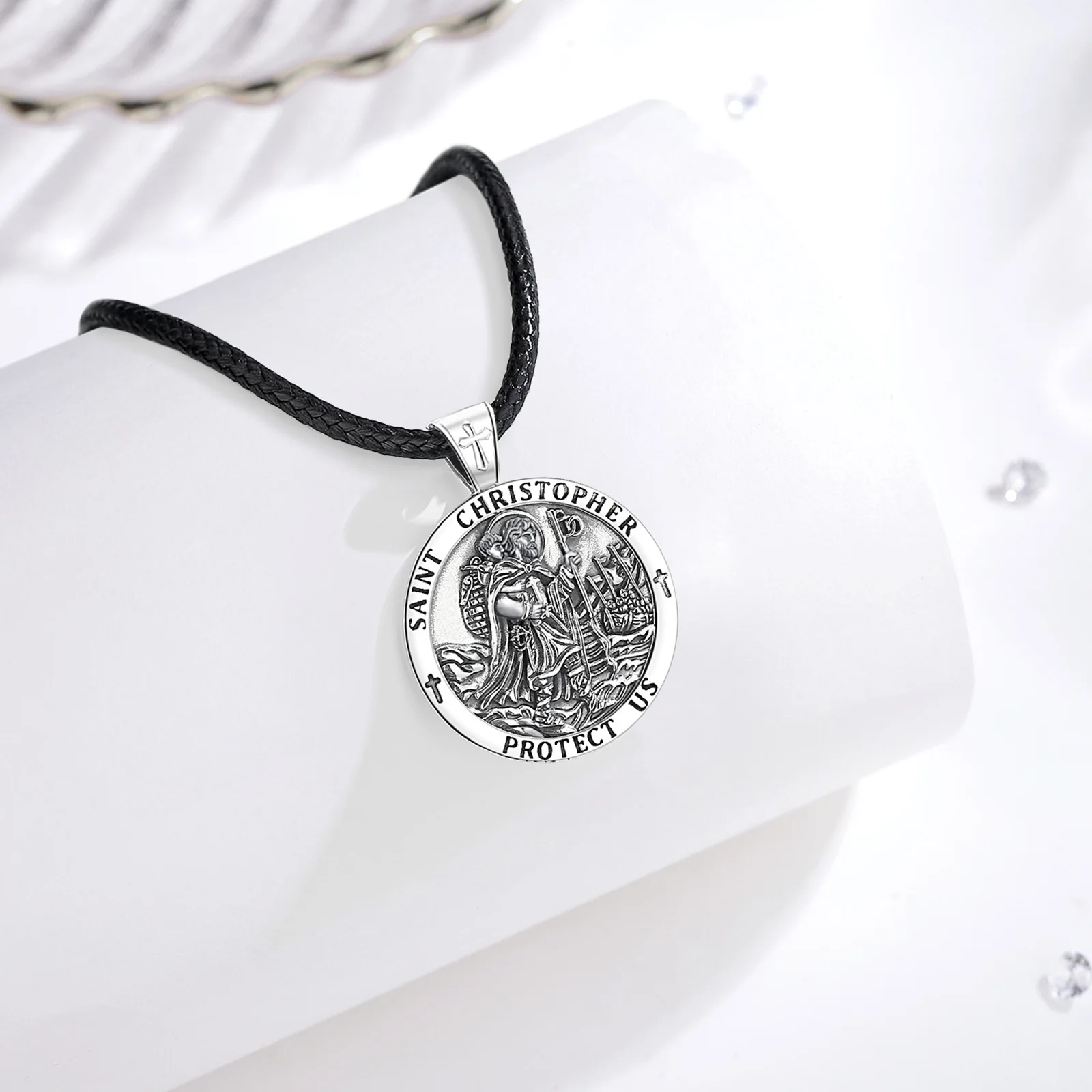 Eudora New 925 Sterling Silver Saint Christopher Pendant Medal Amulet Necklace Catholic Jewelry Religious Gift for Men Women view 2