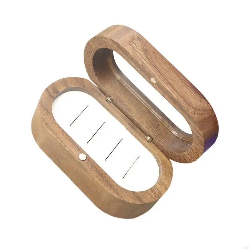  Elegant 4 Slot Black Walnut Rings Display Case Practical Jewelry Organizers Box