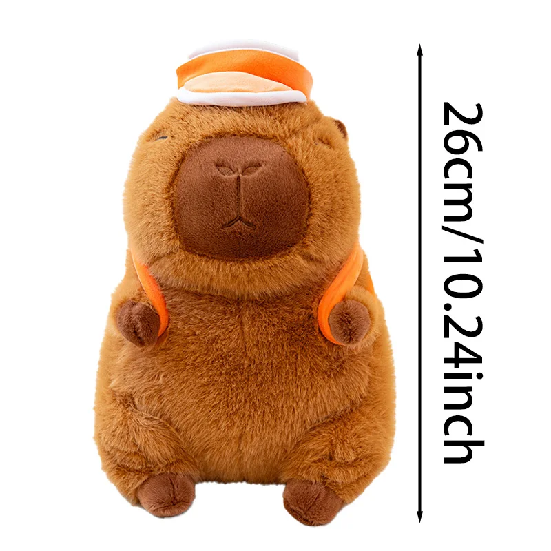 Juguete de peluche de capibara de 26cm con sombrero naranja, mochila de baloncesto, juguete de peluche de capibara de dibujos animados, muñeco esponjoso bonito, decoración del hogar, regalos para niños