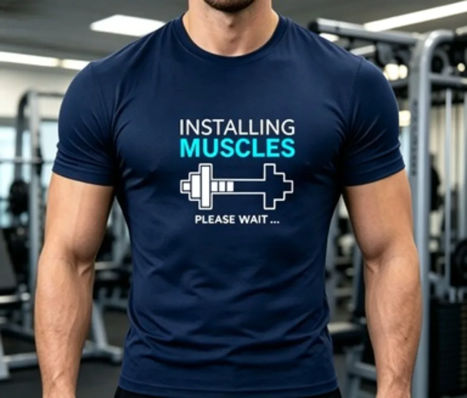 Unisex Installing Muscles Dumbbell Print Gym T Shirt Quick Dry Short Sleeve Men Women Fitness Workout Sports Tee For Training