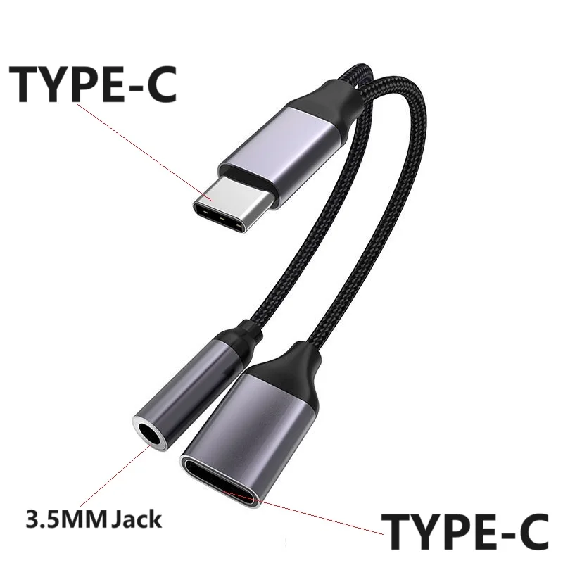 

USB-C Type C To 3.5mm Headphone Aux Jack Cable Converter Charging Audio Adapter 2 In 1 Audio Splitter Adapter For Huawei Xiaomi