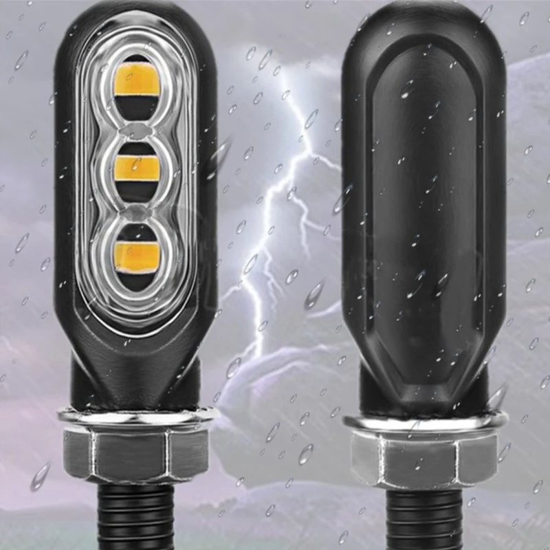 Mini Motorcycle LED Turn Signal Lights Dynamic Flowing Water Signal Lamp 12V 10mm Break Lamp 3LED Turn Light For Cafe Race