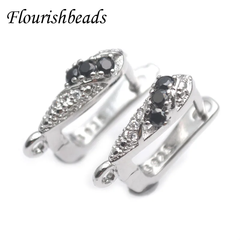 Silver Color Paved Black CZ Beads Nickel Free Earring Hooks Clasp Women Handmade DIY Jewelry Findings Accessories 30pcs/lot