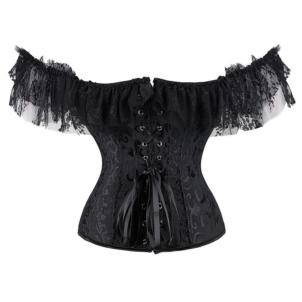 Corset Victorien à Manches Courtes pour Femme, Tenue de Princesse, avec Garniture en Dentelle, Grande Taille
