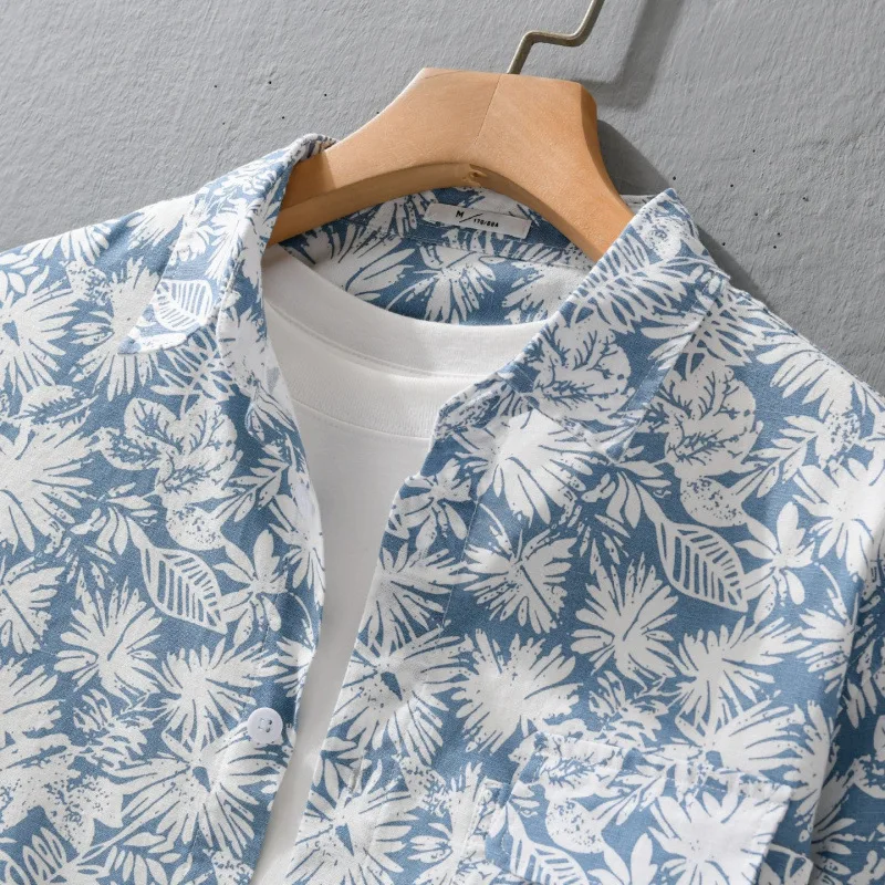 Holiday New Long Sleeve Full Printed Shirts Male 2026 Summer Hawaiian Shirt Men Beachwear Cotton Linen Shirt Men Breathable Tops