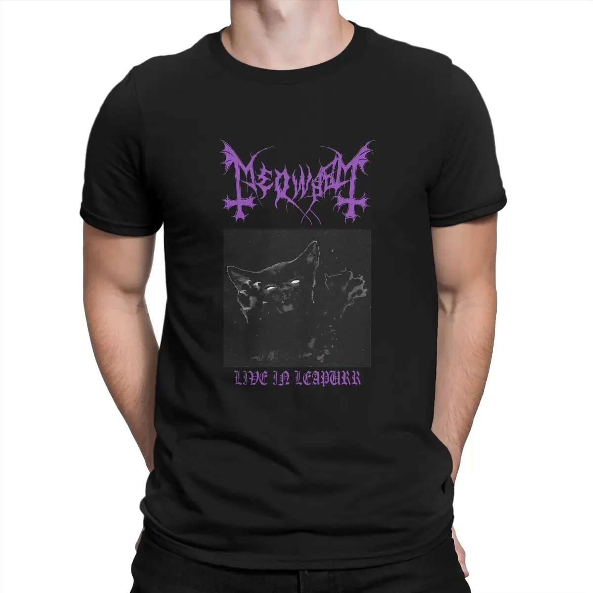 Live in Leapurr T-Shirt Men Hiss Cats Novelty Cotton Tees Crewneck Short Sleeve T Shirt Summer Clothes