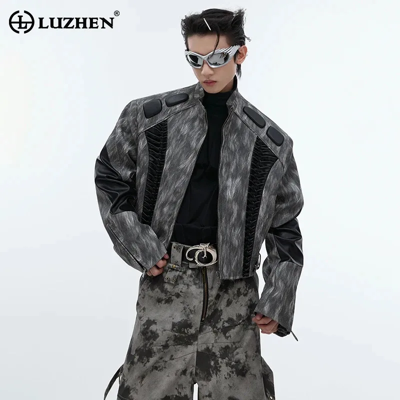

LUZHEN модная индивидуализированная плиссированная Лоскутная Дизайнерская куртка из искусственной кожи Осенняя оригинальная модная уличная одежда панк мужские пальто LZ4725