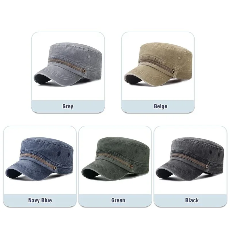 세탁 모자, 낡은 면 플랫 모자, 면 통기성 단추 모자, 중년 및 젊은 아빠 야외용 모자