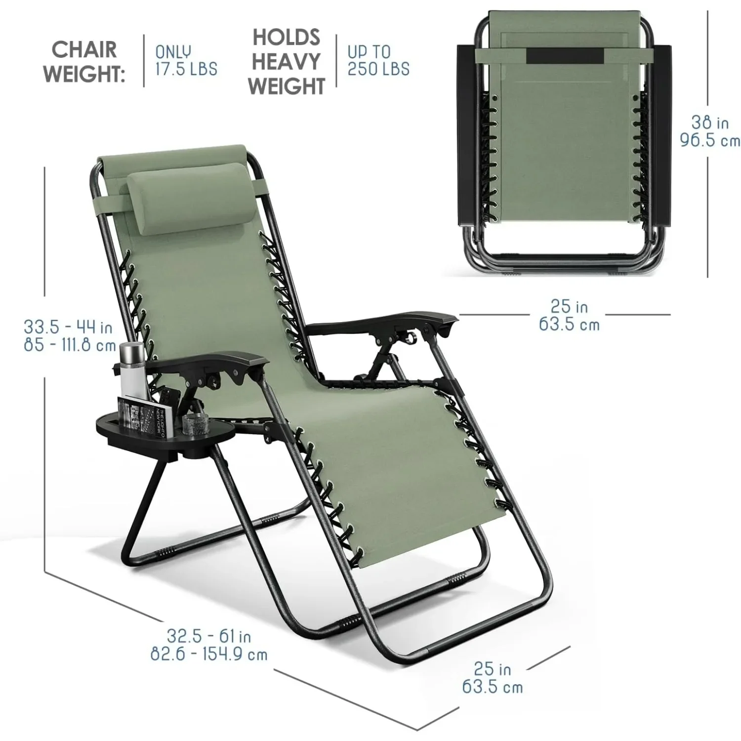 Кресло для отдыха с нулевой гравитацией, кресло для патио с удобной подушкой и боковым подносом — отдых на свежем воздухе для бассейна, сада, заднего двора