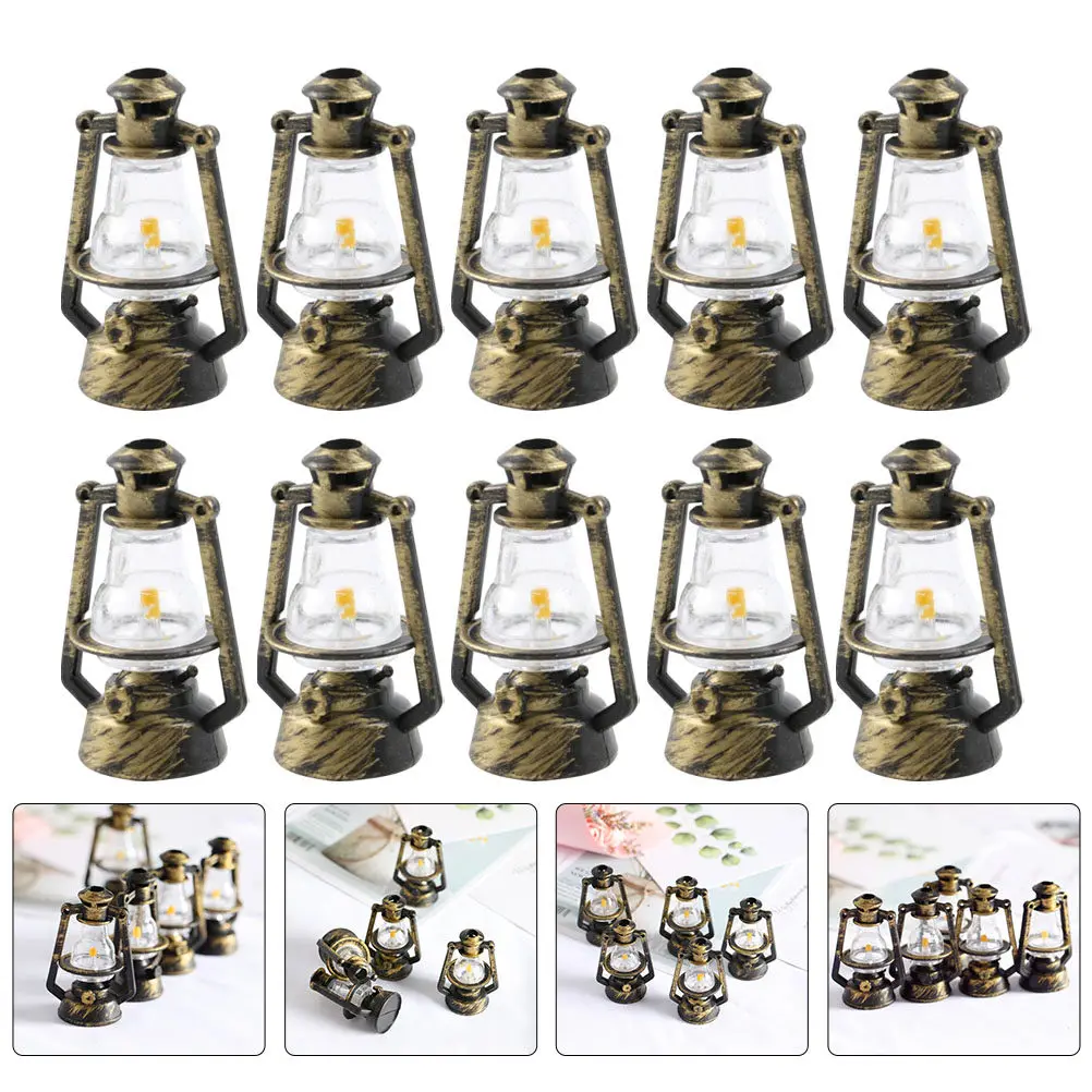 

10Pcs Mini Light Ornament Realistic Design Retro Lamp for Mini House Decoration Photography Prop Miniature