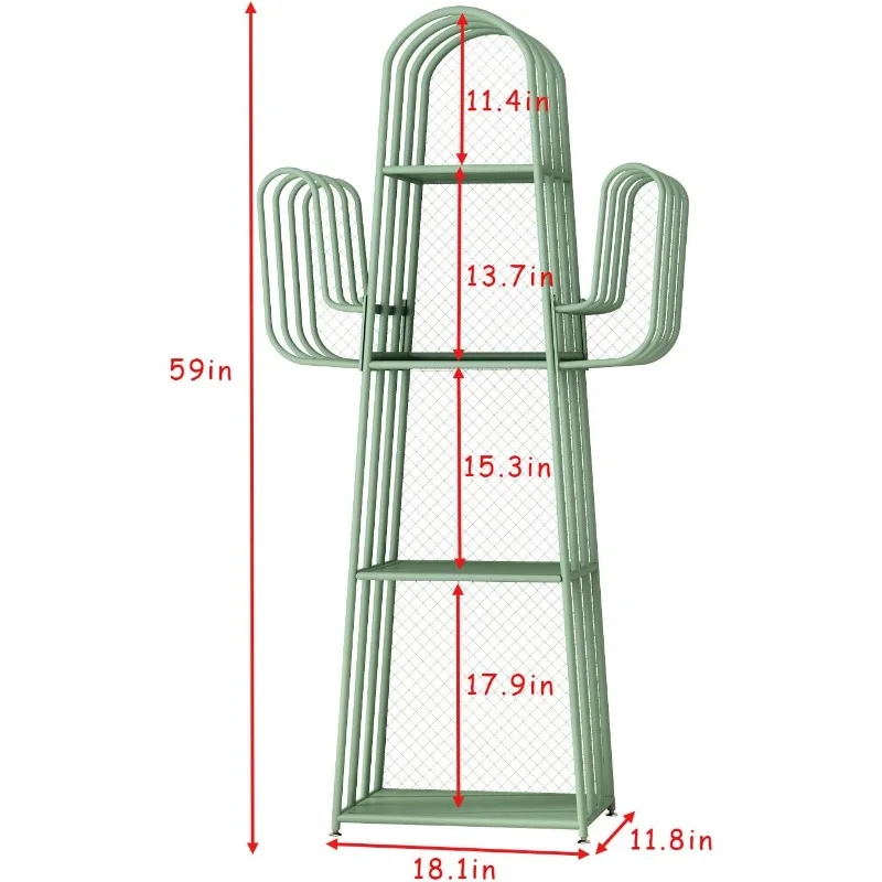 4-Tier Ladder Green Bookshelves Freestanding, Cactus Bookcase Storage Organizer Closet Corner Metal Display Cabinet