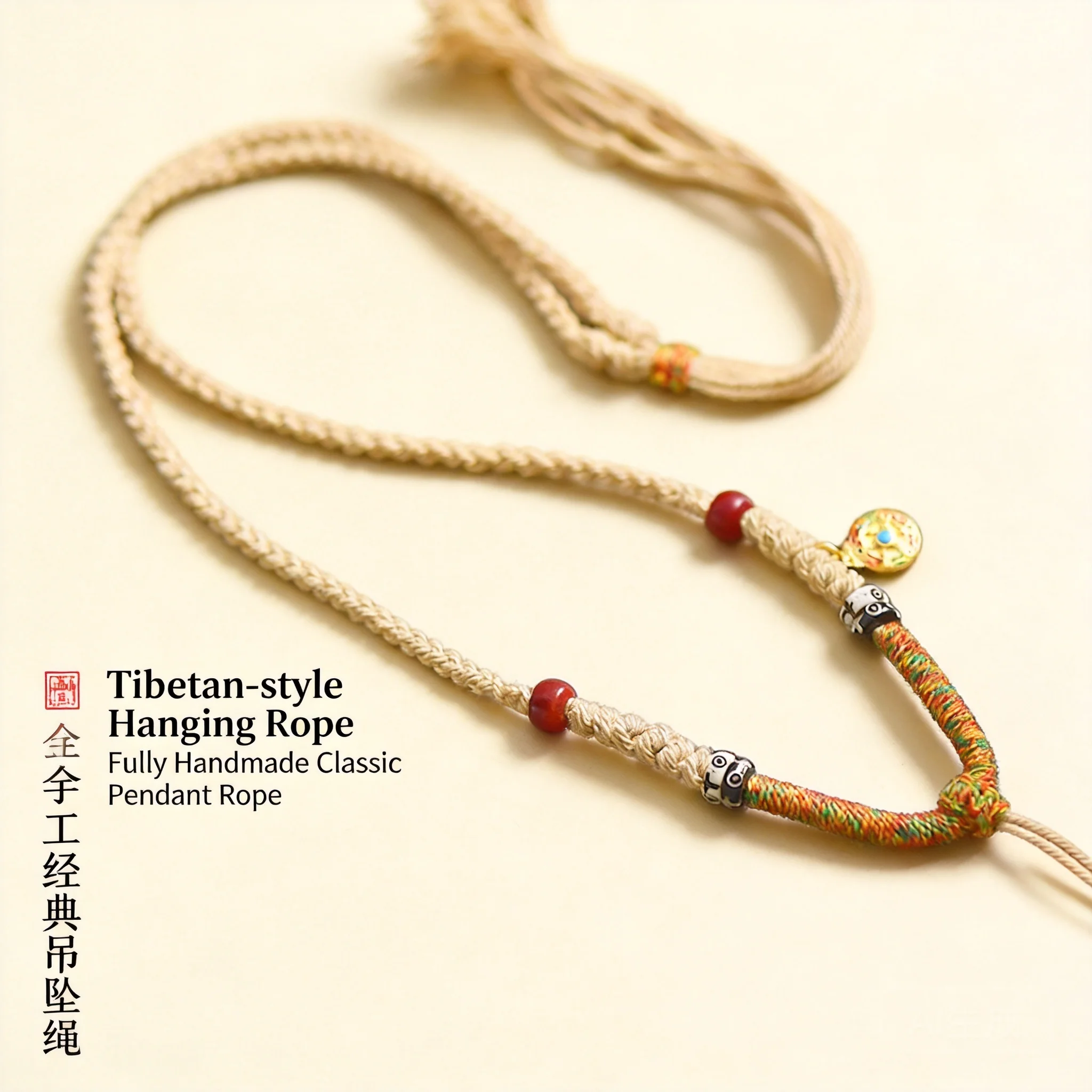 Chinese Style Tibetan Handwoven Lucky Cotton Pendant Rope For Buddha Tag Thangka Amber Jade Necklace Adjustable Blessing Fortune