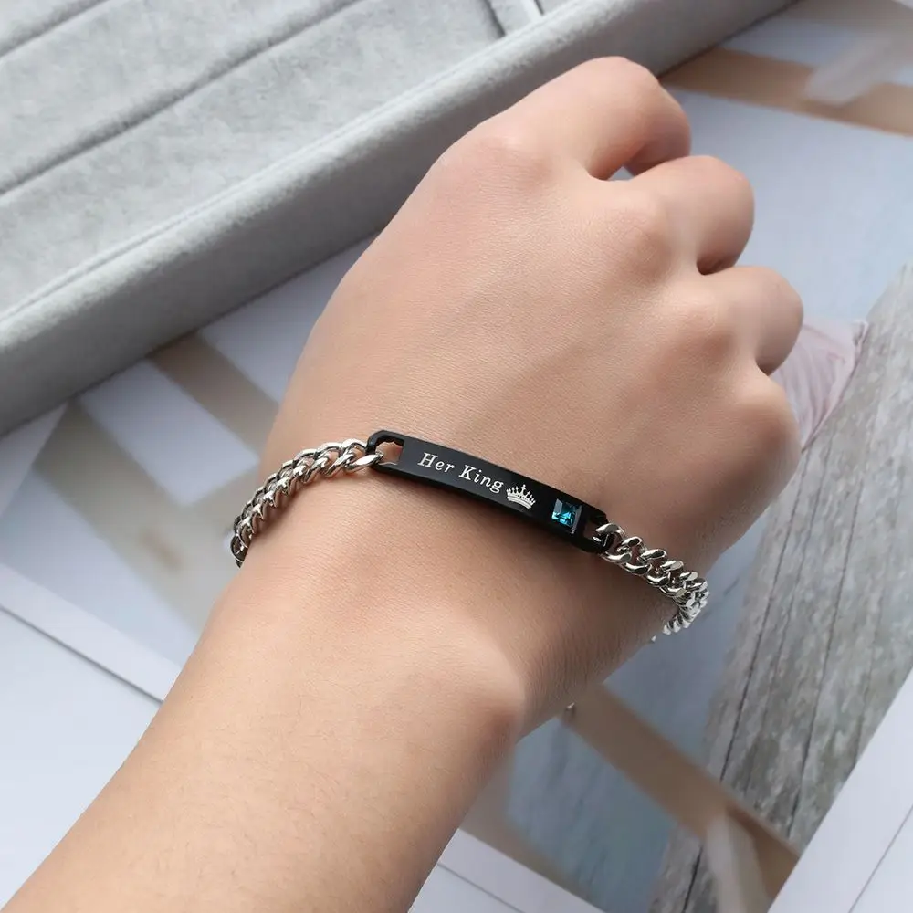 هدية الحب الإسورة كريستال تاج له الملكة لها الملك أساور زوجين من الفولاذ المقاوم للصدأ #5