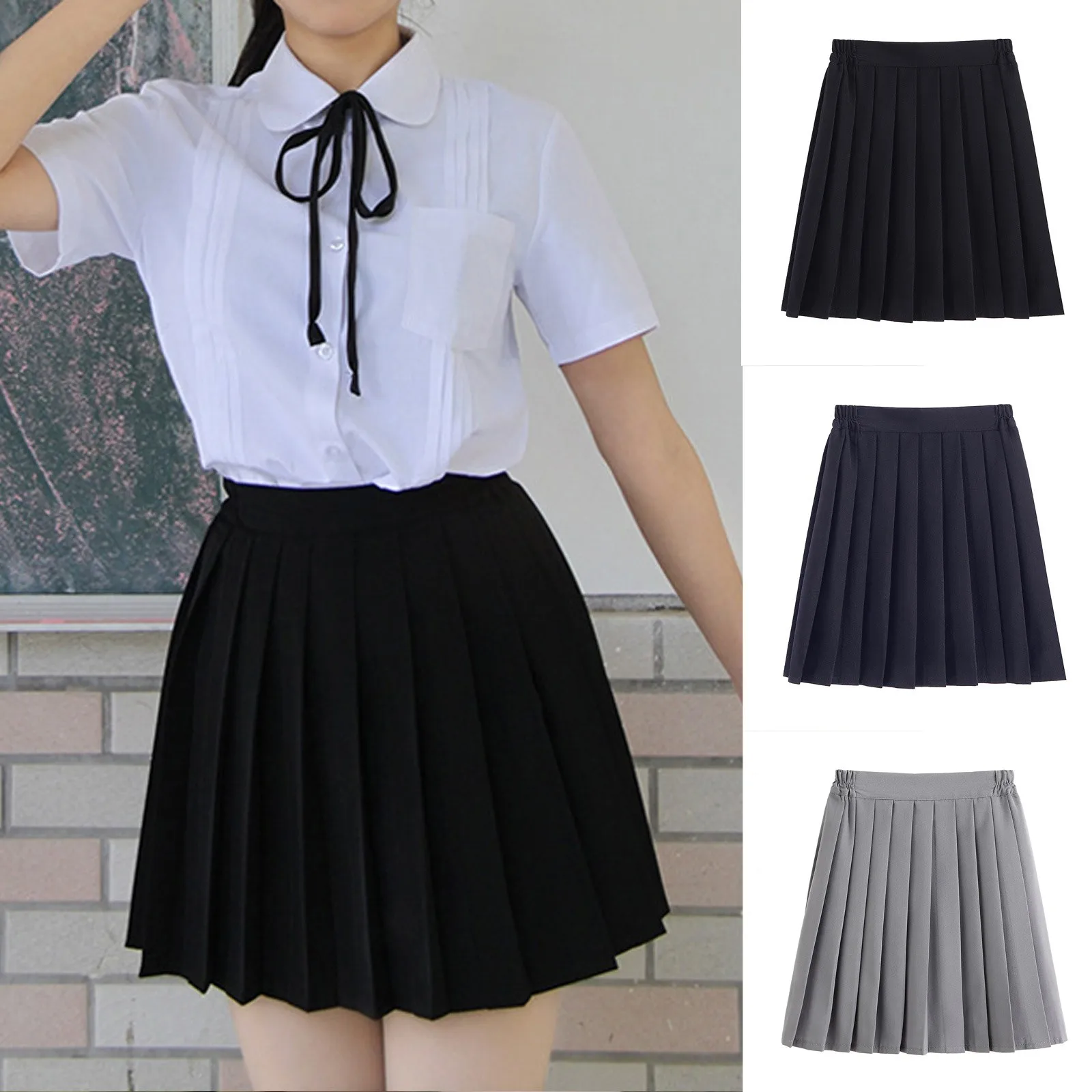 

Women's Large Size School Style Half Body Skirt Solid Color Basic Mini Skirt High Waisted Pleated Casual Versatile Skirt