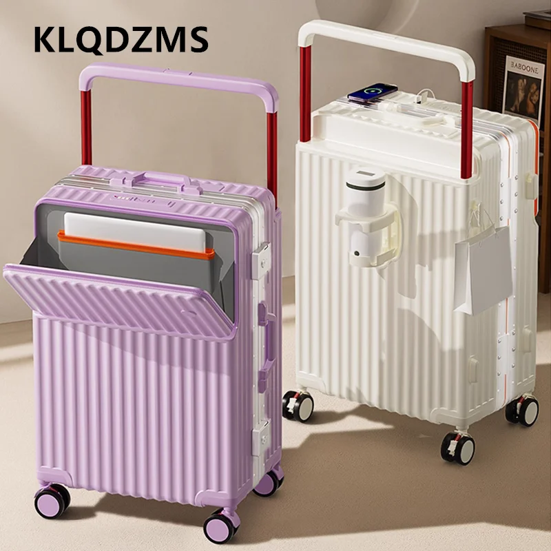 KLQDZMS USB Charging Suitcase Front Opening Boarding Case Laptop Trolley Case 20
