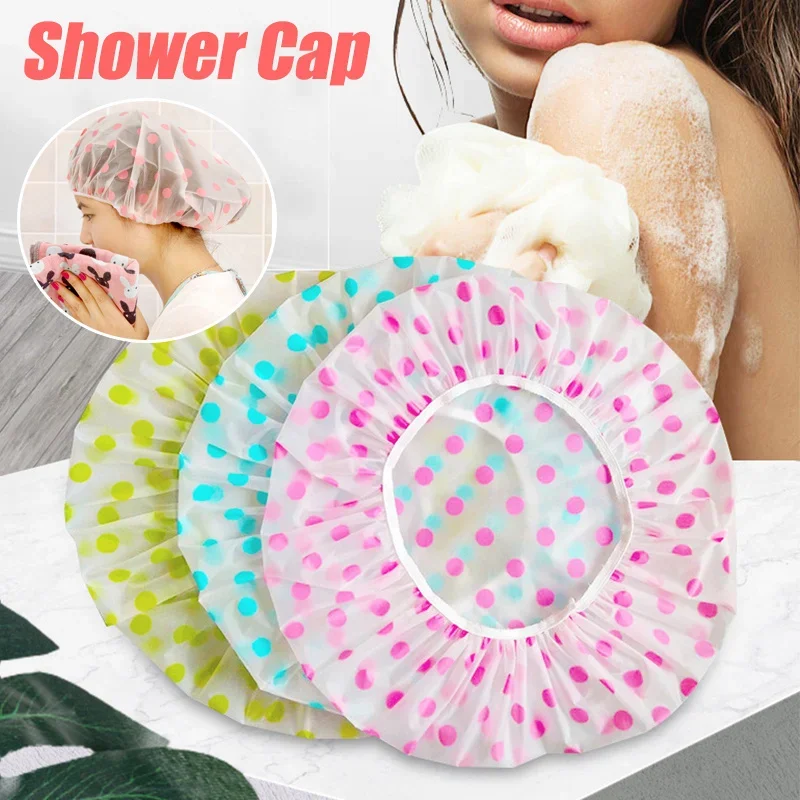 1pcs Bashroom Shower Waterproof Cap Thicken Elastic Bath Hat Bathing Cap For Women Hair Salon Bashroom Supplies Shower Caps