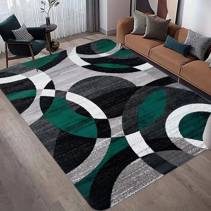 VIKAMA Abstract Curve Area Rug Yellow Black Gray Print Non Slip Carpet For Living Room Bedroom Office Modern Contemporary Decor