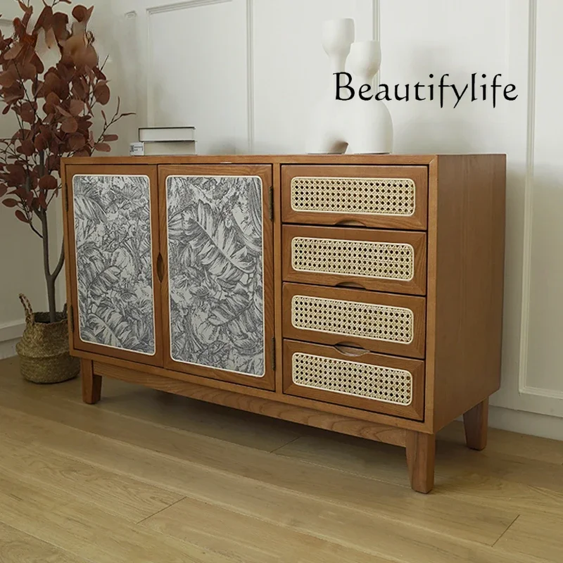 

home furniture all items French Retro Solid Wood Rattan Sideboard Cabinet Entrance Locker Storage Cabinet