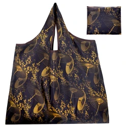 Bolso de compras Retro para mujer, bolsa de poliéster reutilizable, portátil, plegable