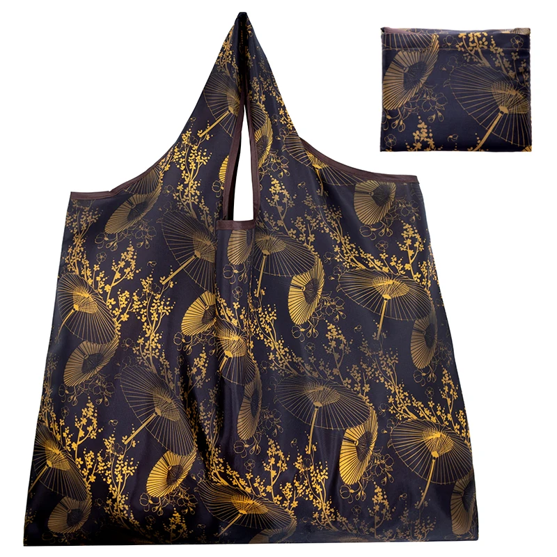 Retro Shopping Bag Tote ECO Reusable Polyester Portable Shoulder Women's Handbags Folding Pouch Foldable