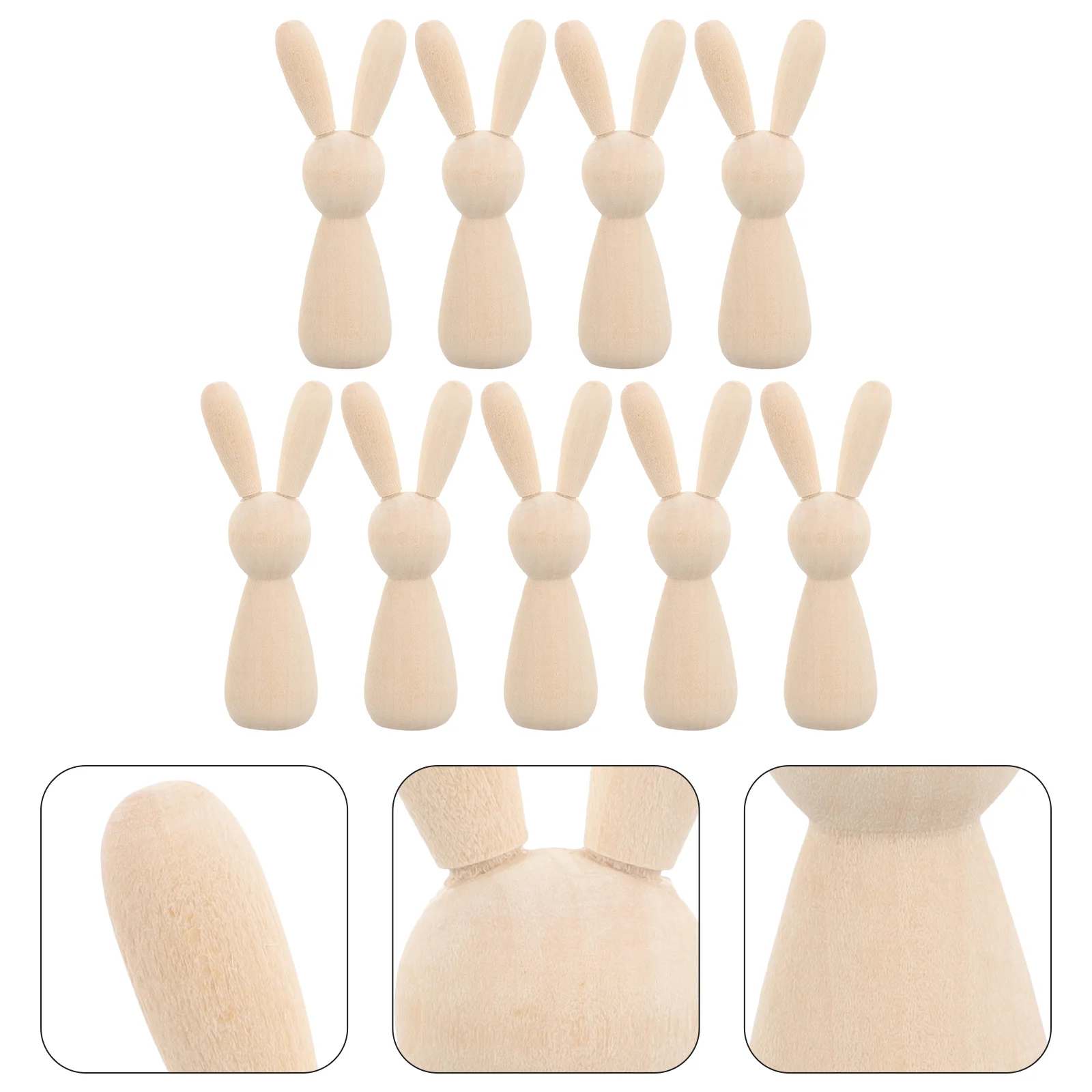 

10 Pcs Log Color Rabbit Toy Head Wooden Man DIY Home Decoration Puppet 10pcs Wall Graffiti Rabbits Figures Shapes for Crafts