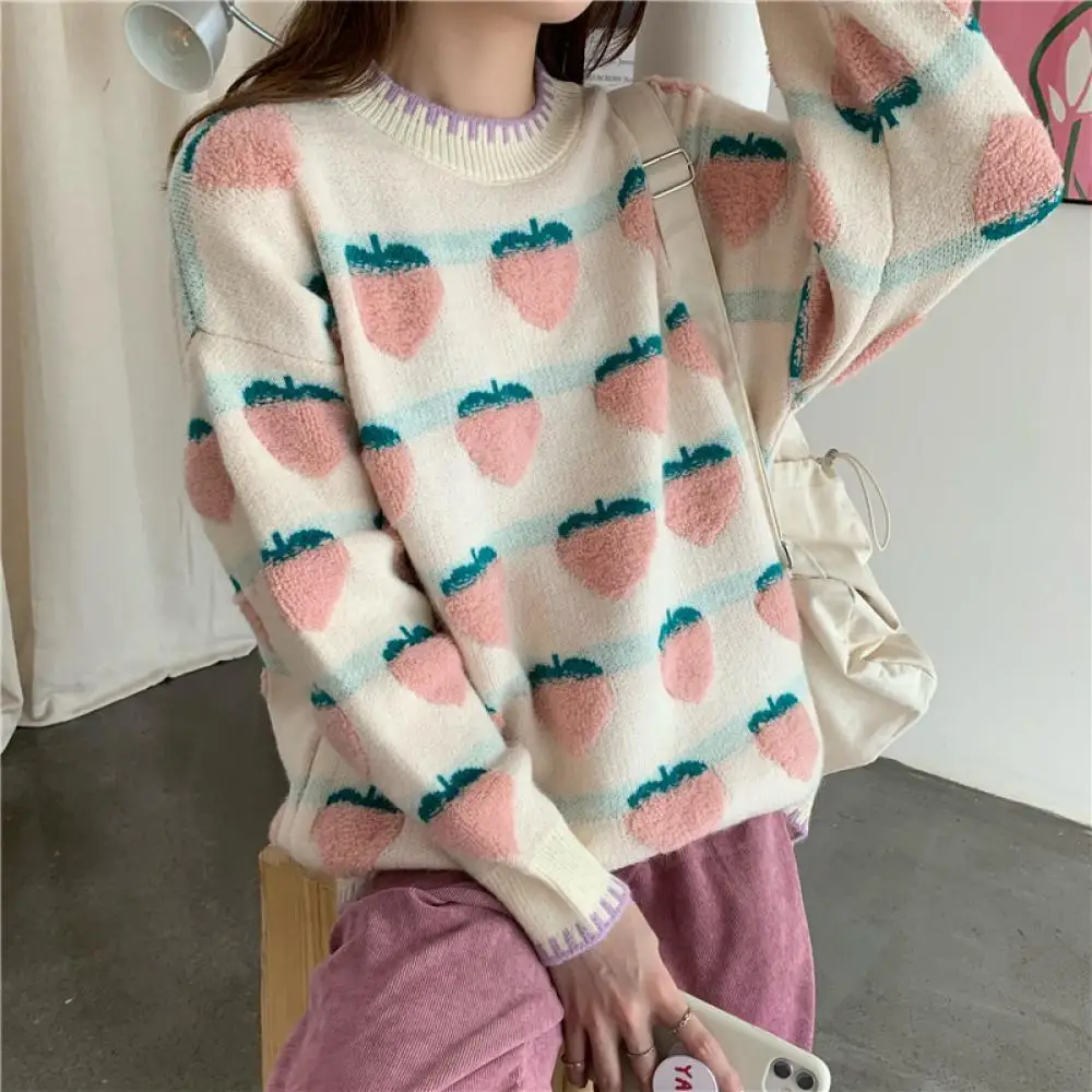 

2024 Fashion Women Print Sweater Elegant Autumn Crew Neck Long Sleeve Sweater Temperament Street Hipster Commuting Outwear