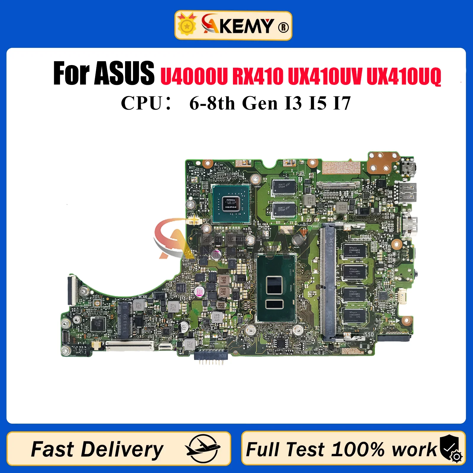 

UX410UV Laptop Motherboard For ASUS UX310U U4000U RX410 UX410UV UX410UQ UX410UQR UX410UFR UX410UQK Mainboard With I3 I5 I7 CPU
