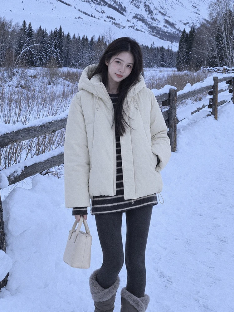 Winter Waterproof Cold Proof Down Jacket Female Warm Thick Hooded Parker Jacket Women White Duck Down Drawstring Zipper Outwears